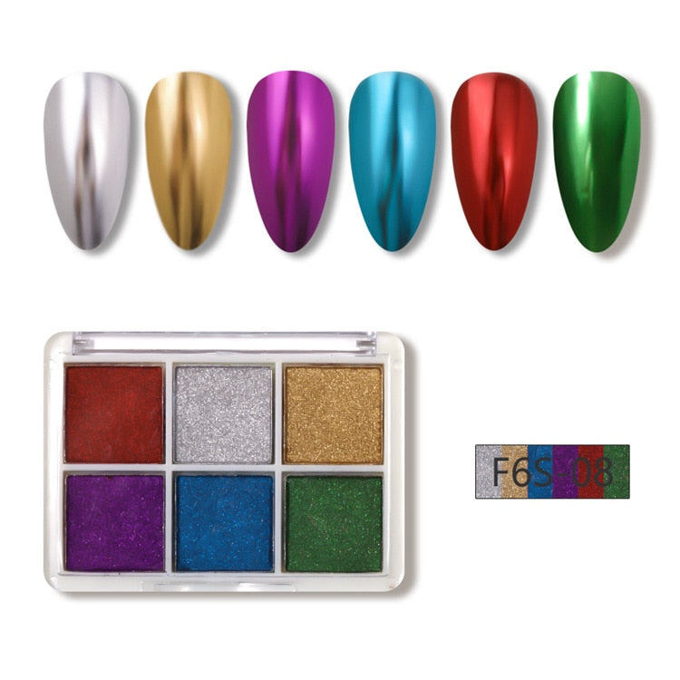 6 Colors Holographics Laser Aurora Solid Mirror Nail Glitter Powder