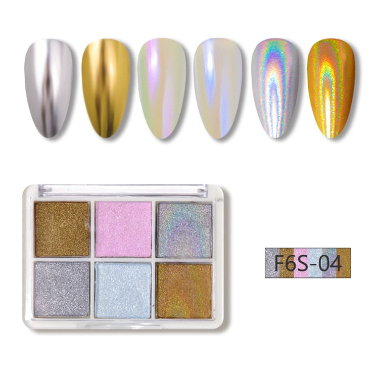 6 Colors Holographics Laser Aurora Solid Mirror Nail Glitter Powder