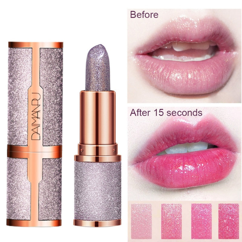 Color Changing Glitter Lipstick - Waterproof Long Lasting Matte Lip Tint Red Pink