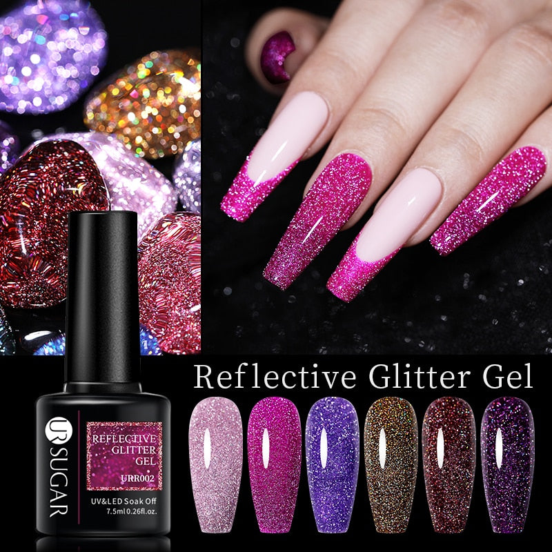 Sparkling Gel Nail Polish Reflective Glitter Semi Permanent Need Base Top Coat 7.5ml