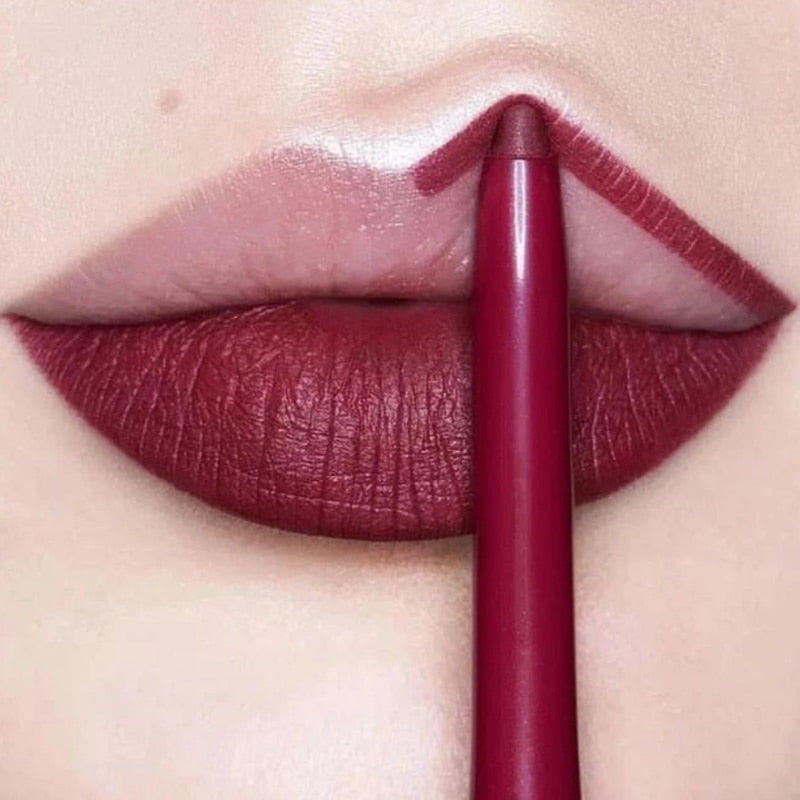 Waterproof Matte Lipliner Pencil Red Contour Tint 12 Colors