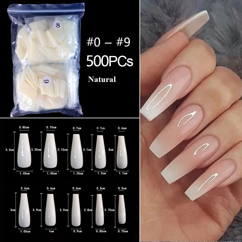 100-500pcs False Ballerina Natural Look Nails