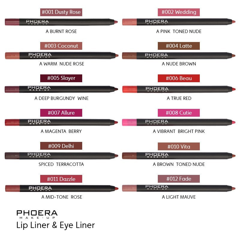 Waterproof Matte Lipliner Pencil Red Contour Tint 12 Colors