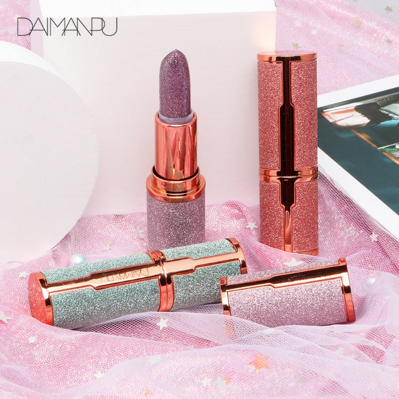 Color Changing Glitter Lipstick - Waterproof Long Lasting Matte Lip Tint Red Pink