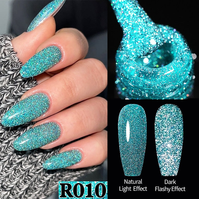 Sparkling Gel Nail Polish Reflective Glitter Semi Permanent Need Base Top Coat 7.5ml