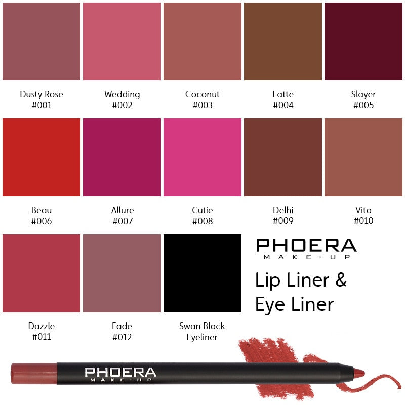 Waterproof Matte Lipliner Pencil Red Contour Tint 12 Colors