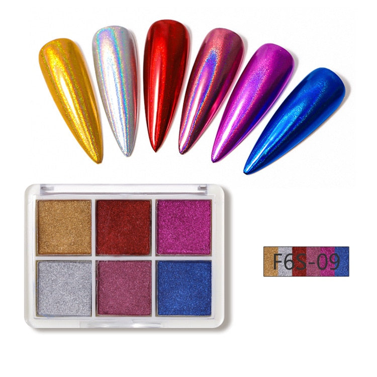 6 Colors Holographics Laser Aurora Solid Mirror Nail Glitter Powder