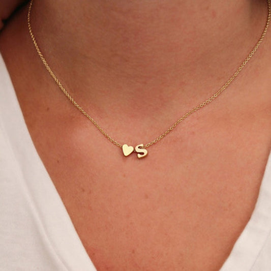 Fashion Tiny Heart Initial Necklace Gold Silver Color Letter